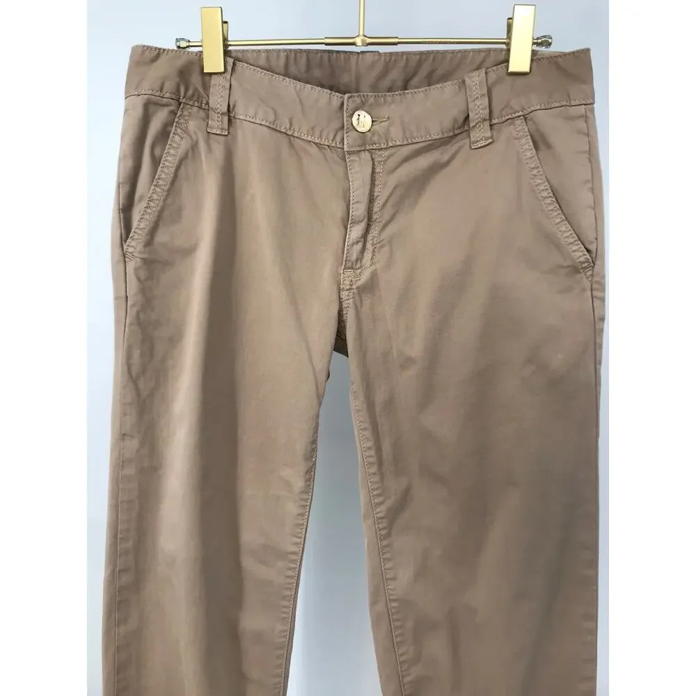 Tory Burch Khaki Frayed Hem Cropped Chino Pants Size 27 Stretch